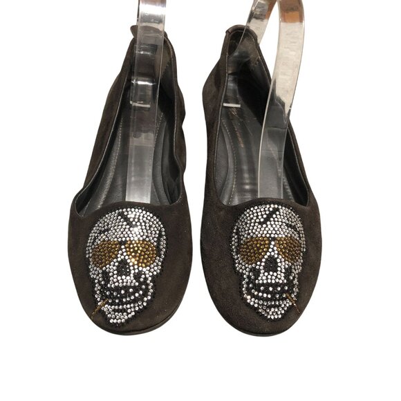 Vince Camuto Collection Womens Flats Loafers Skull Rhinestones Suede Brown 37 6 - Picture 2 of 8